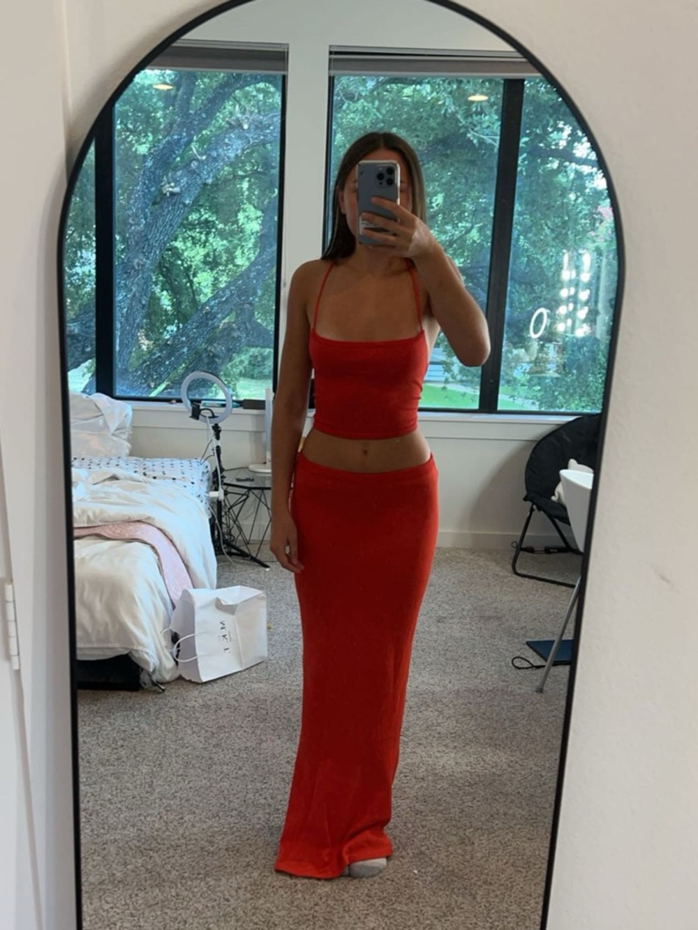 Red Two-Piece Maxi Skirt Set